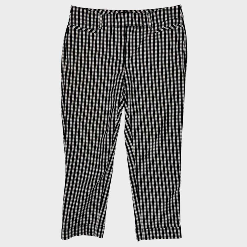 White House Black Market The Slim Crop Size 2 Pants Plaid Black White